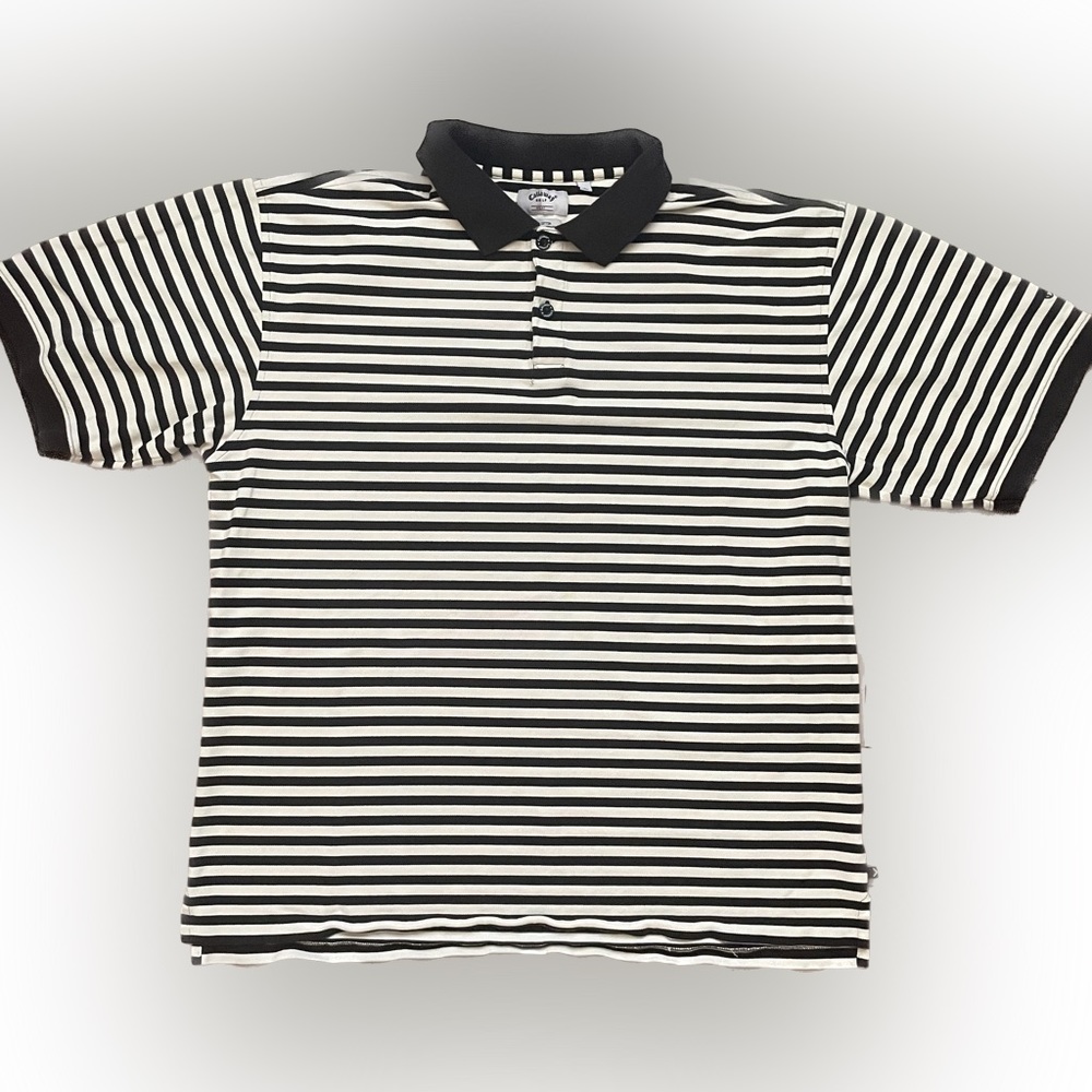 Callaway Golf Polo Size XL White & Brown Stripes 100% Cotton Collared